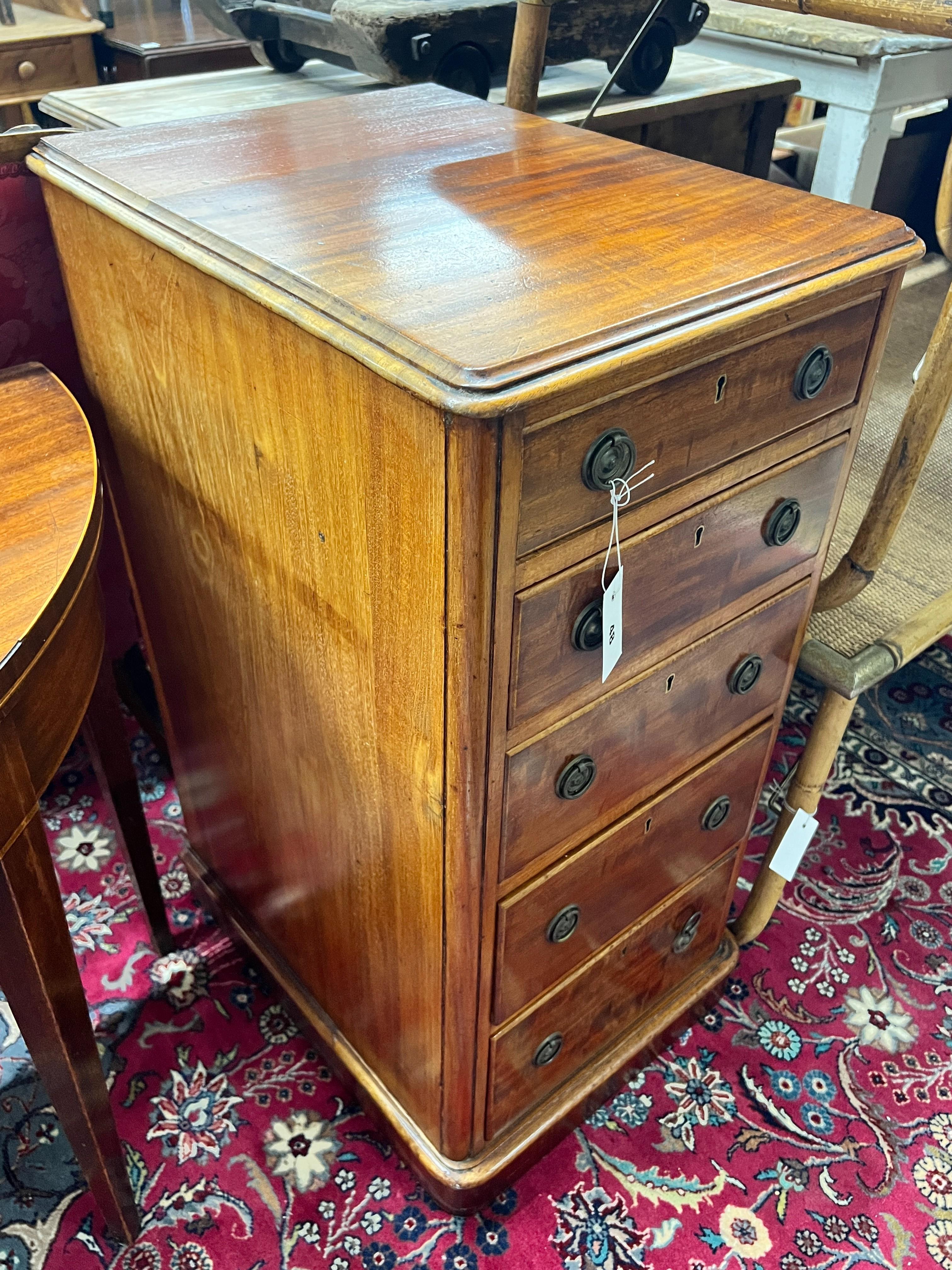 A Victorian mahogany five drawer pillar chest, width 42cm, depth 53cm, height 89cm.